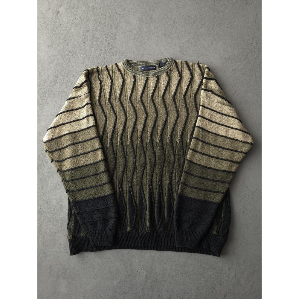 Vintage 90s Northern Isles Zig Zag Acrylic Blend Earth Tone Crewneck Sweater XXL